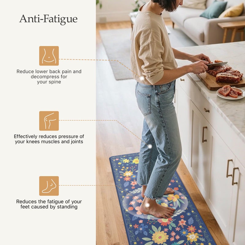 GENIMO Kitchen Mats for Floor 2PCS, Cushioned Kitchen Rugs Non Slip Washable, Farmhouse Anti Fatigue Mat Waterproof, Comfort Standing Mat Rug for Office, Home, Laundry, 17.3"x47"+17.3"x30", Navy - Image 3