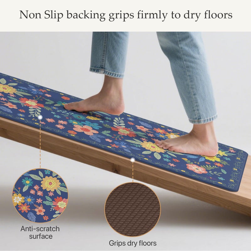 GENIMO Kitchen Mats for Floor 2PCS, Cushioned Kitchen Rugs Non Slip Washable, Farmhouse Anti Fatigue Mat Waterproof, Comfort Standing Mat Rug for Office, Home, Laundry, 17.3"x47"+17.3"x30", Navy - Image 4