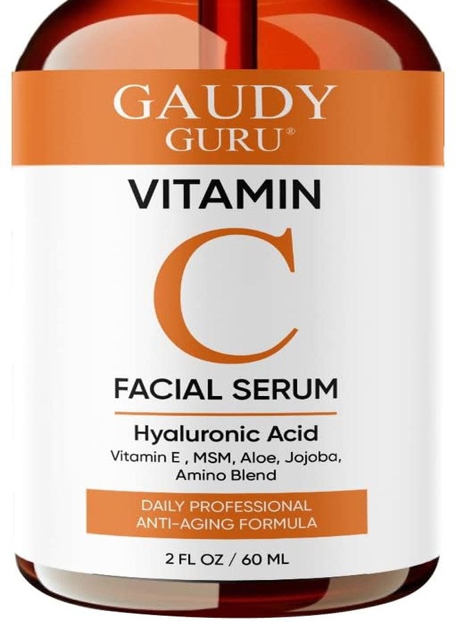Gaudy Guru 100% PURE VITAMIN C SERUM FOR FACE, Anti Aging Serum with Hyaluronic Acid, Vitamin E, MSM, Aloe Vera, Jojoba Oil, Amino Blend, Hydrating Serum for Dark Spots, Fine Lines and Wrinkles, Skin Repair, Pore Clearing, Acne Scars, Organic Vegan Ingredients - DOUBLE SIZED (2 OZ) - Image 2