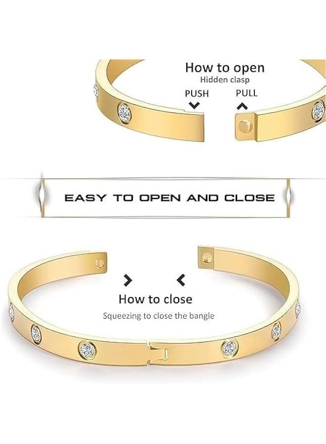 Arabest 18K Gold Plated Love Friendship Bracelets with CZ Stones Trendy Stainless Steel Bangle Jewelry - Image 3