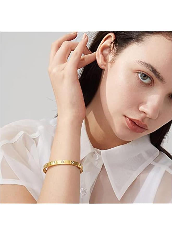 Arabest 18K Gold Plated Love Friendship Bracelets with CZ Stones Trendy Stainless Steel Bangle Jewelry - Image 5