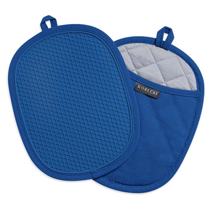 2PACK SILICONE POT HOLDERS FOR KITCHEN HEAT RESISTANT UP TO 500F NONSLIP LARGE HOT PADS WITH POCKET QUILTED LINER TRIVETS FOR COUNTERTOPS HOT POTS AND PANS ROYALBLUE