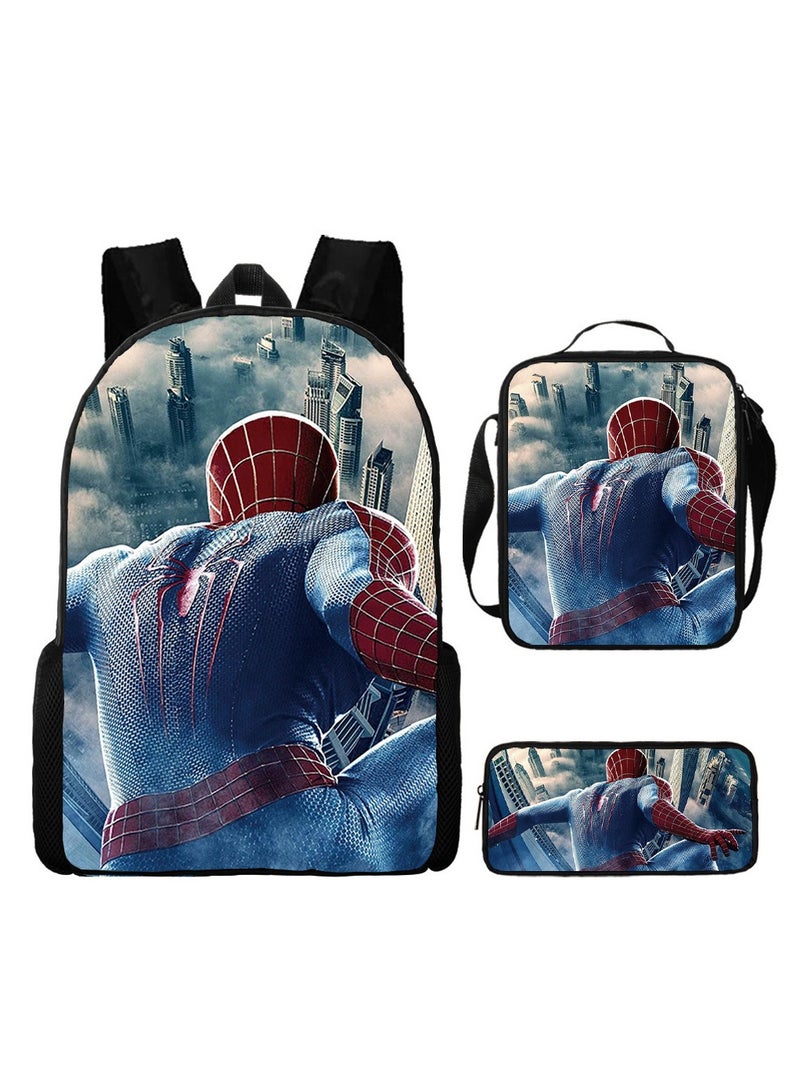 سبايدر مان حقيبة ظهر سبايدرمان الكرتونية المكونة من ثلاث قطع لطلاب المدارس الابتدائية 29*42*16 سم
