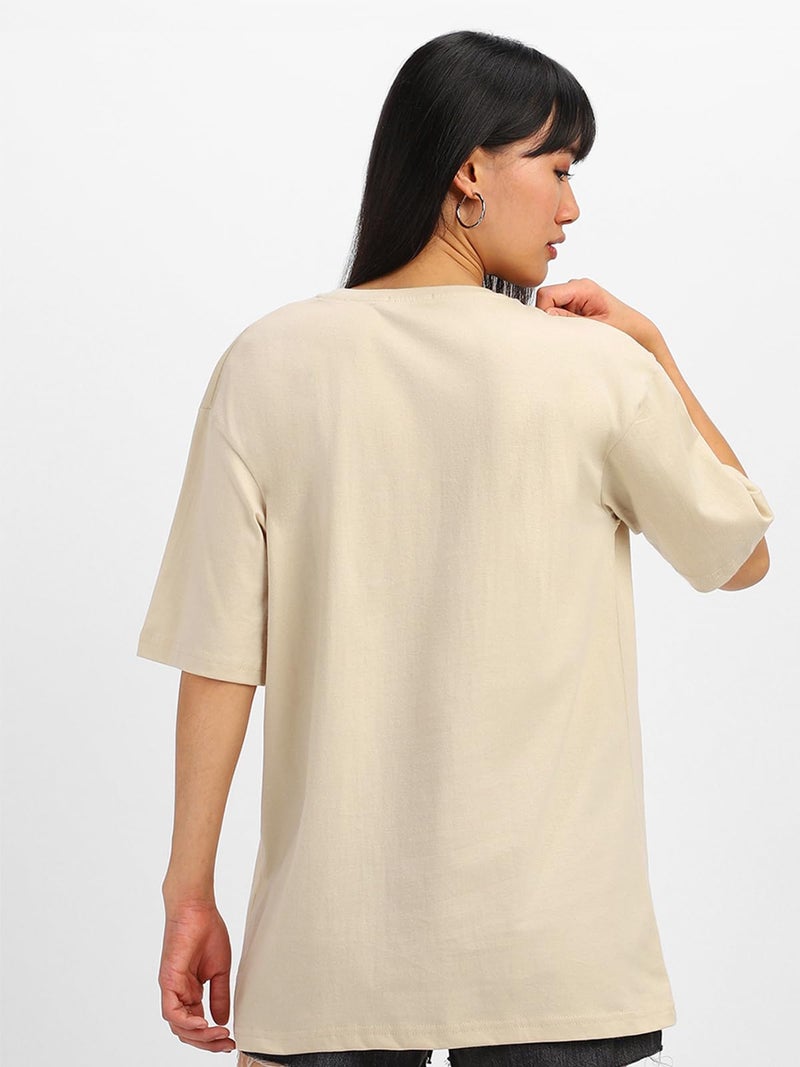 JUNEBERRY® Pack of 2, 100% Pure Cotton, Round Neck, Oversized, Loose, Baggy Fit, Drop Shoulder, Graphic Printed, Half Sleeve T-Shirts for Women & Girls, Size XXL, Colours Swan White & BrownSW - Image 2