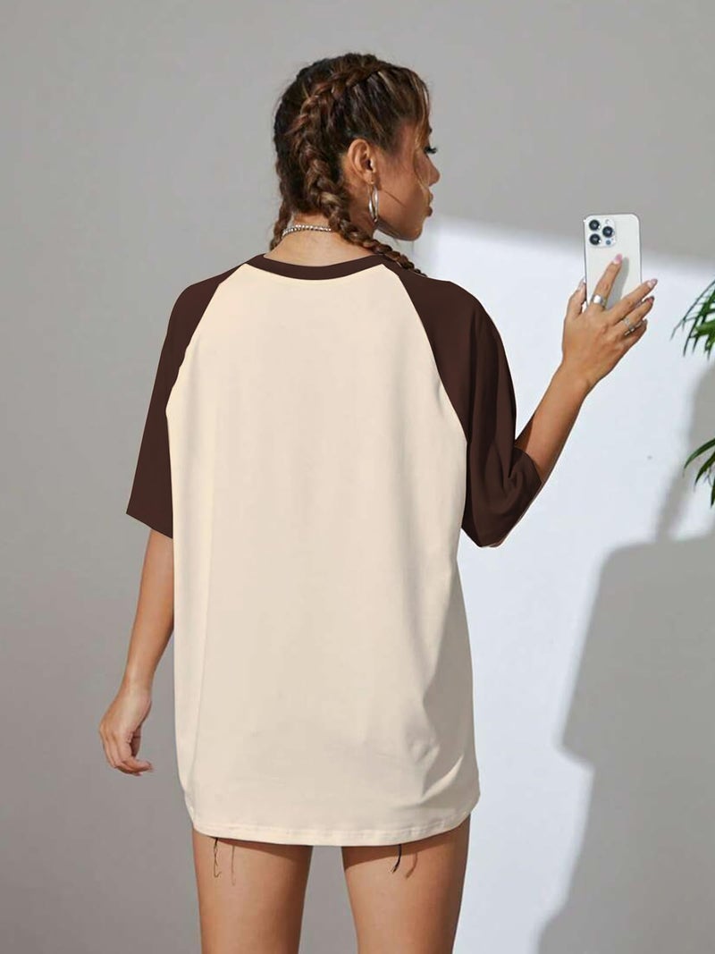 JUNEBERRY® Pack of 2, 100% Pure Cotton, Round Neck, Oversized, Loose, Baggy Fit, Drop Shoulder, Graphic Printed, Half Sleeve T-Shirts for Women & Girls, Size XXL, Colours Swan White & BrownSW - Image 4