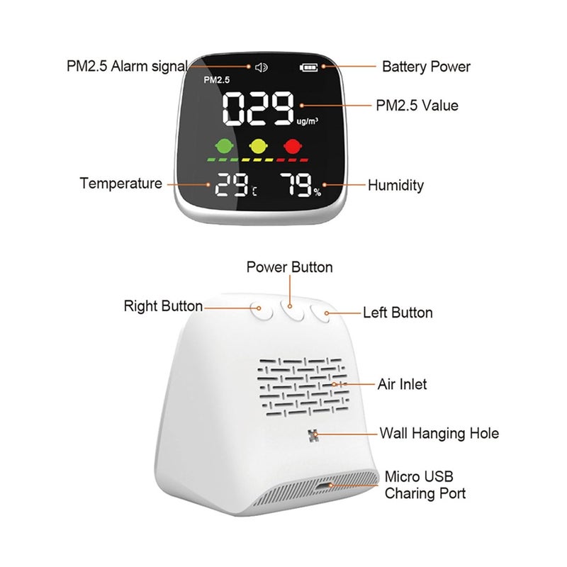 PM2.5 Air Quality Tester Air Quality Monitor with Temperature Humidity Monitor for Home, Office, and Travel - Image 3