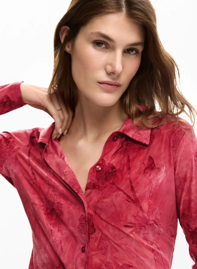 DESIGUAL Red Embroidered Flower T-Shirt for Women | Best Price UAE
