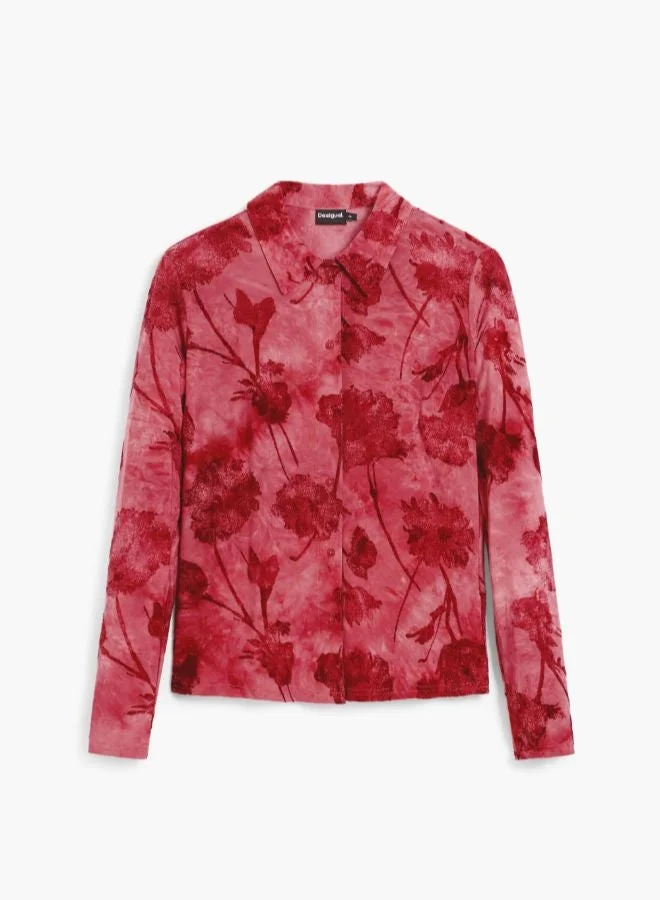 DESIGUAL Red Embroidered Flower T-Shirt for Women | Best Price UAE