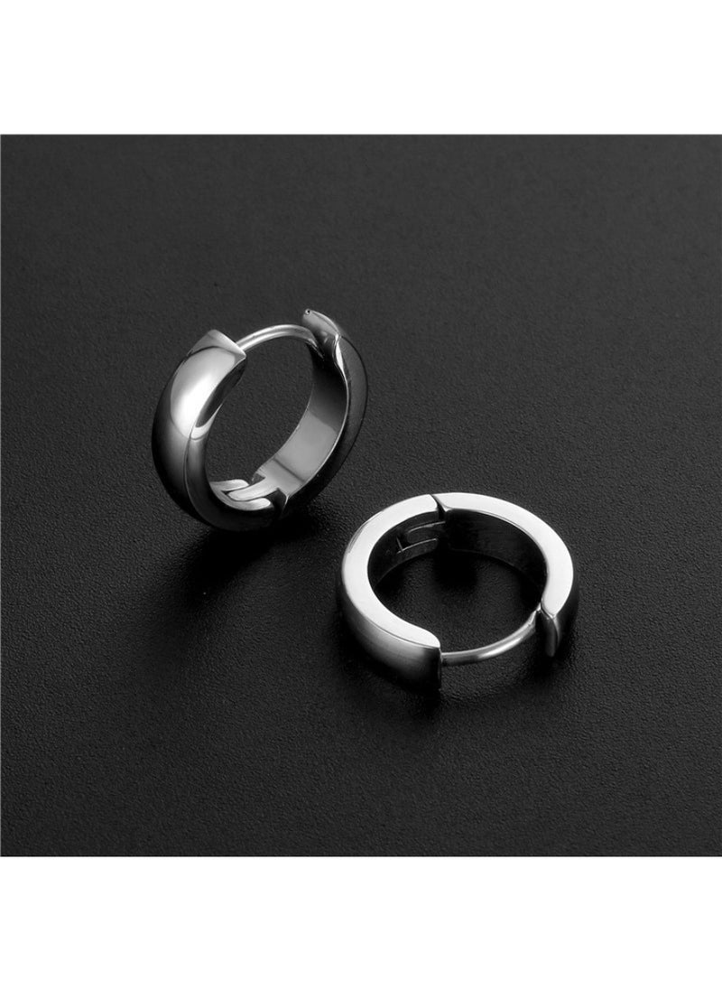 Generic 2-Pair Curved Titanium Steel Hoop Earrings – Black & Silver | Premium Hypoallergenic Huggie Hoops for Men & Women, Nickel-Free, Lightweight, Rust-Resistant Earrings for Casual and Formal Wear  - Image 4