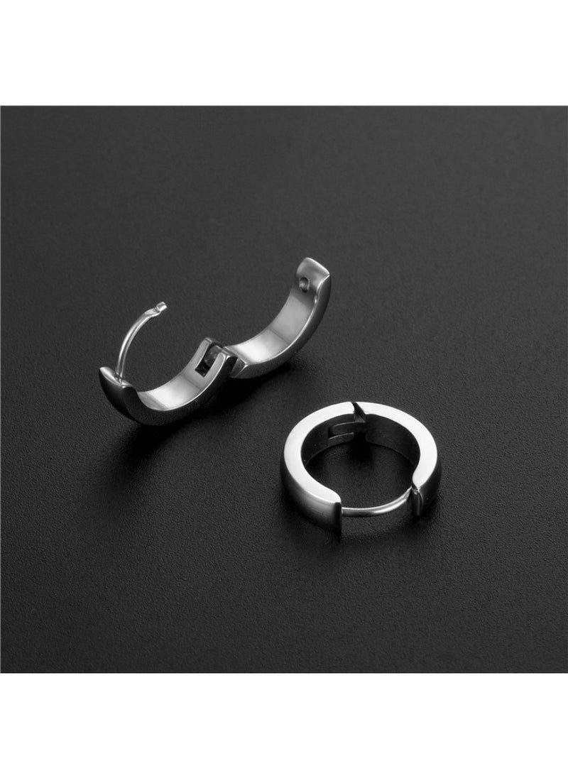 Generic 2-Pair Curved Titanium Steel Hoop Earrings – Black & Silver | Premium Hypoallergenic Huggie Hoops for Men & Women, Nickel-Free, Lightweight, Rust-Resistant Earrings for Casual and Formal Wear  - Image 5