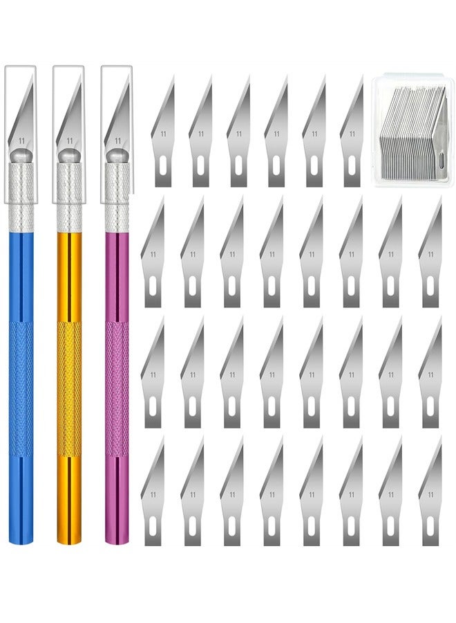 3 Pack Exacto Knife, Hobby Knife Set Craft Knives with 30 Spare  Knife Blades(#11) , Precision Knife Art Knife Set, Exacting Knife Set for Art,Scrapbooking,Carving, DIY, Cutting, Stenciling - Image 1