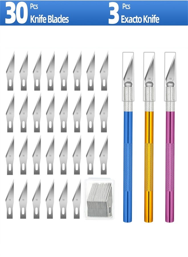 3 Pack Exacto Knife, Hobby Knife Set Craft Knives with 30 Spare  Knife Blades(#11) , Precision Knife Art Knife Set, Exacting Knife Set for Art,Scrapbooking,Carving, DIY, Cutting, Stenciling - Image 2