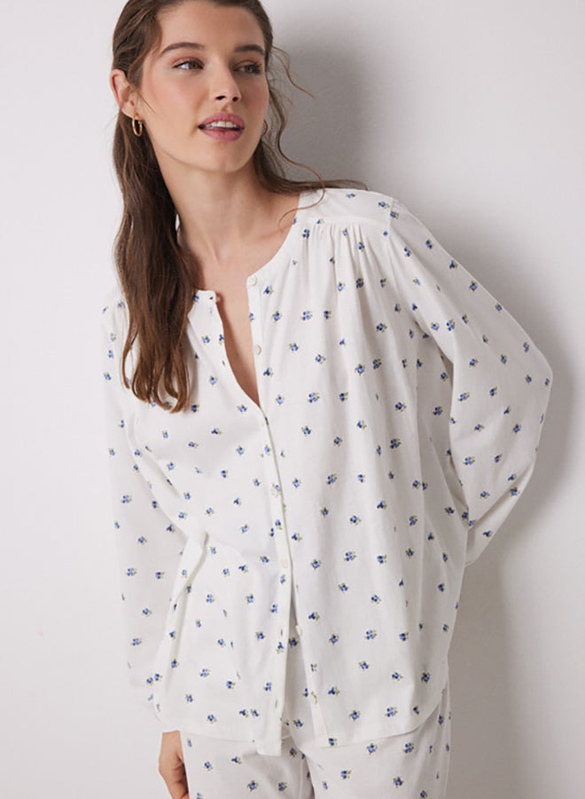 women'secret Long Pajamas Cotton White Flowers  - Image 3