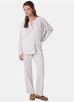 women'secret Long Pajamas Cotton White Flowers  - Image 1