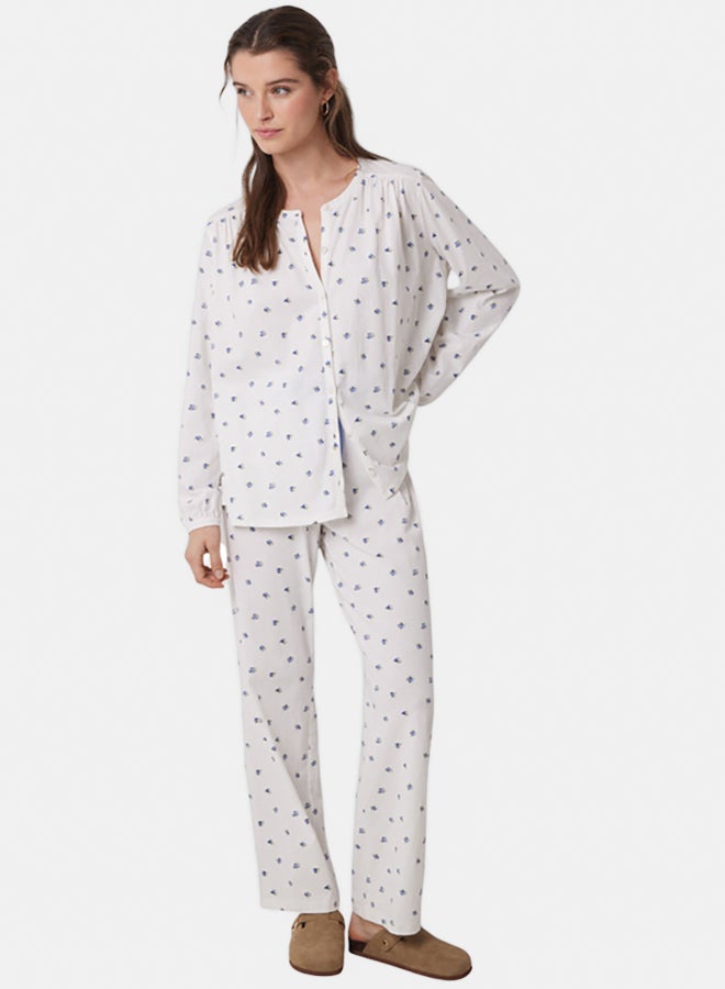 women'secret Long Pajamas Cotton White Flowers  - Image 1