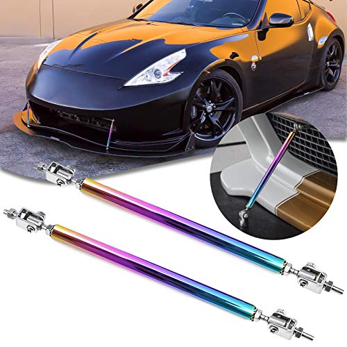 x xotic tech Xotic Tech 2pc Adjustable 6"-9" Front Bumper Lip Splitter Diffuser Strut Rod Tie Bars Compatible with Most Vehicles [Neo Chrome] - Image 1