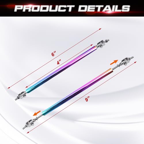 x xotic tech Xotic Tech 2pc Adjustable 6"-9" Front Bumper Lip Splitter Diffuser Strut Rod Tie Bars Compatible with Most Vehicles [Neo Chrome] - Image 2