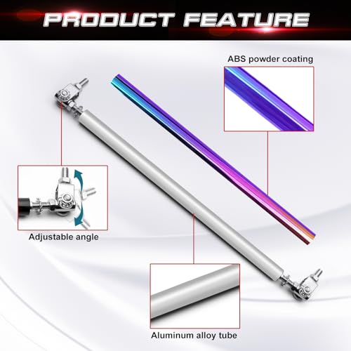 x xotic tech Xotic Tech 2pc Adjustable 6"-9" Front Bumper Lip Splitter Diffuser Strut Rod Tie Bars Compatible with Most Vehicles [Neo Chrome] - Image 3