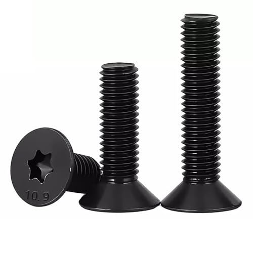 HanTof 75Pcs Flat Head Torx Drive Screws Bolts, Grade 10.9 Alloy Steel, M6 x 12/16/20/25/30mm CSK Head Star Drive Machine Screws Set with T30 Wrench, Black Oxide Finish, Fully Threaded Pitch : 1.0 mm - Image 1
