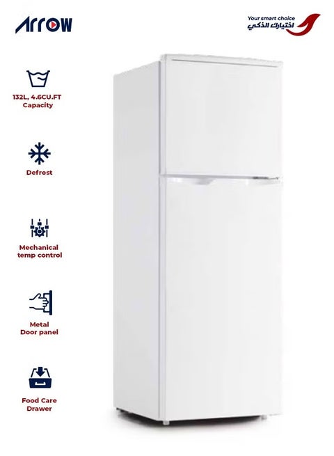 132 Liters Double Door Refrigerator 4.6 Cubic Feet, No Frost, Adjustable Legs, Safety Lock, Low Noise, Energy Saving, Glass Shelf, Interior Lamp & Silent & Energy-Efficient Compressor (2 Years Product And 7 Years Compressor Warranty)