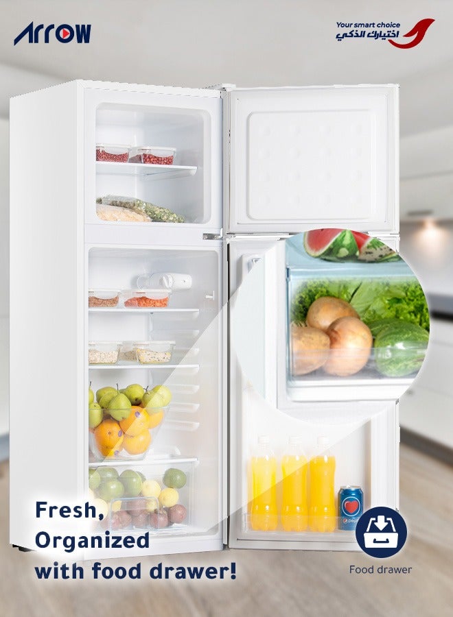 ارو ثلاجة ببابين سعة 132 لترًا، سعة 4.7 قدم مكعب، بدون تجميد، أرجل قابلة للتعديل، قفل أمان، ضوضاء منخفضة، موفرة للطاقة، رف زجاجي، مصباح داخلي، مساحة إضافية ونضارة تدوم طويلًا، ضاغط صامت وموفر للطاقة (ضمان المنتج لمدة عامين وضمان الضاغط لمدة 7 سنوات) - Image 3