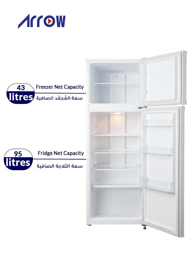 Arrow 132 Liters Double Door Refrigerator 4.7 Cubic Feet, No Frost, Adjustable Legs, Safety Lock, Low Noise, Energy Saving, Glass Shelf, Interior Lamp, Extra Space and Long Lasting Freshness, Silent & Energy-Efficient Compressor (2 Years Product And 7 Years Compressor Warranty) - Image 3