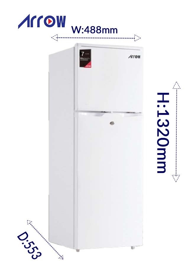 Arrow 132 Liters Double Door Refrigerator 4.7 Cubic Feet, No Frost, Adjustable Legs, Safety Lock, Low Noise, Energy Saving, Glass Shelf, Interior Lamp, Extra Space and Long Lasting Freshness, Silent & Energy-Efficient Compressor (2 Years Product And 7 Years Compressor Warranty) - Image 4