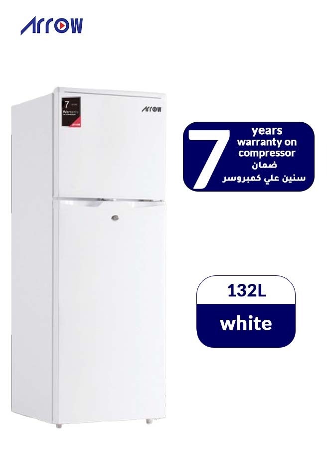 Arrow 132 Liters Double Door Refrigerator 4.7 Cubic Feet, No Frost, Adjustable Legs, Safety Lock, Low Noise, Energy Saving, Glass Shelf, Interior Lamp, Extra Space and Long Lasting Freshness, Silent & Energy-Efficient Compressor (2 Years Product And 7 Years Compressor Warranty) - Image 1