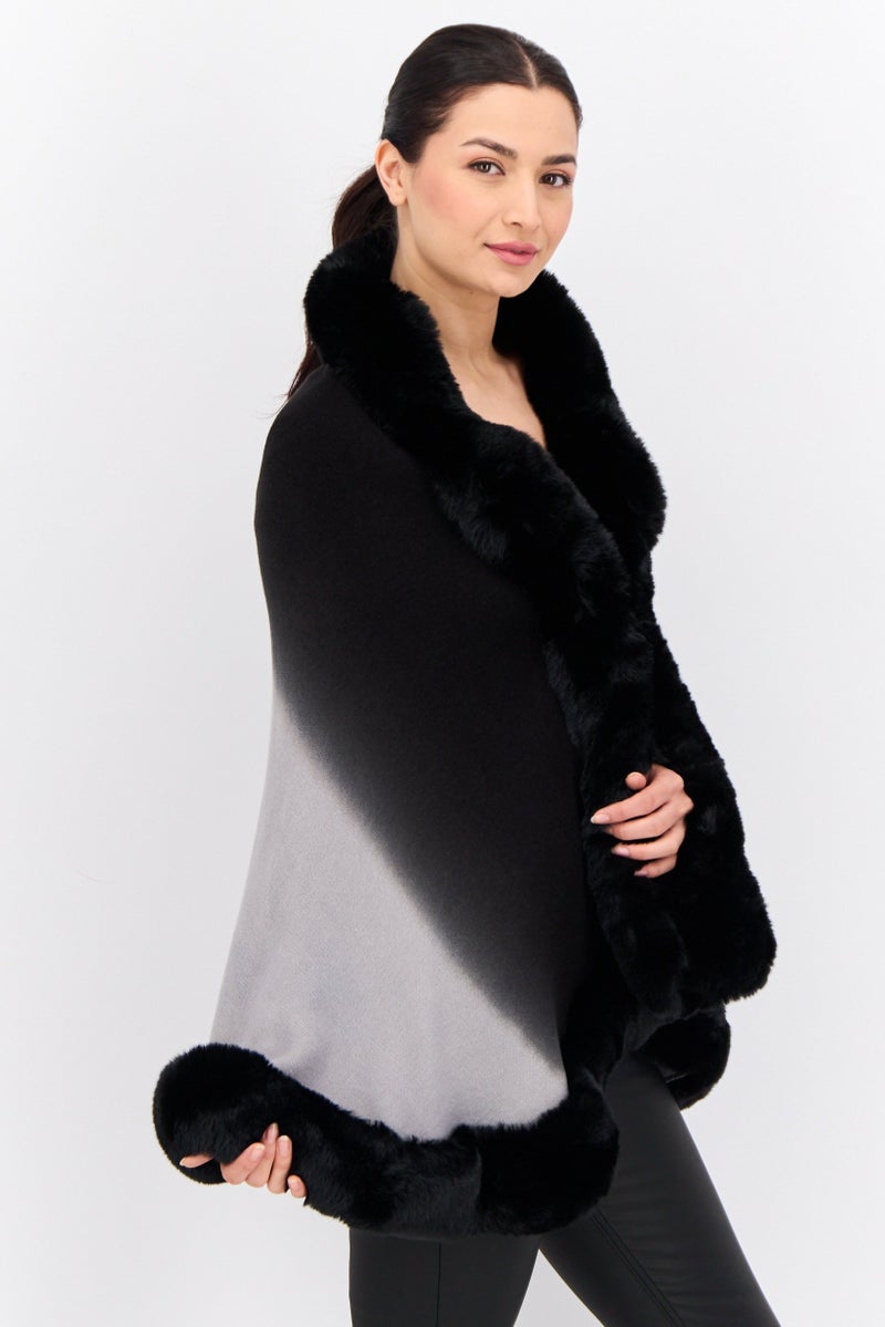 ADRIENNE VITTADINI Women Ombre Faux Fur Poncho, Black  - Image 2