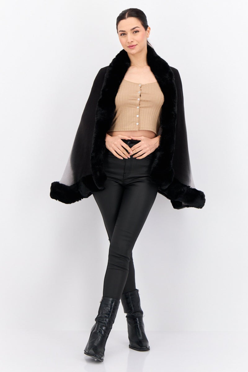 ADRIENNE VITTADINI Women Ombre Faux Fur Poncho, Black  - Image 4