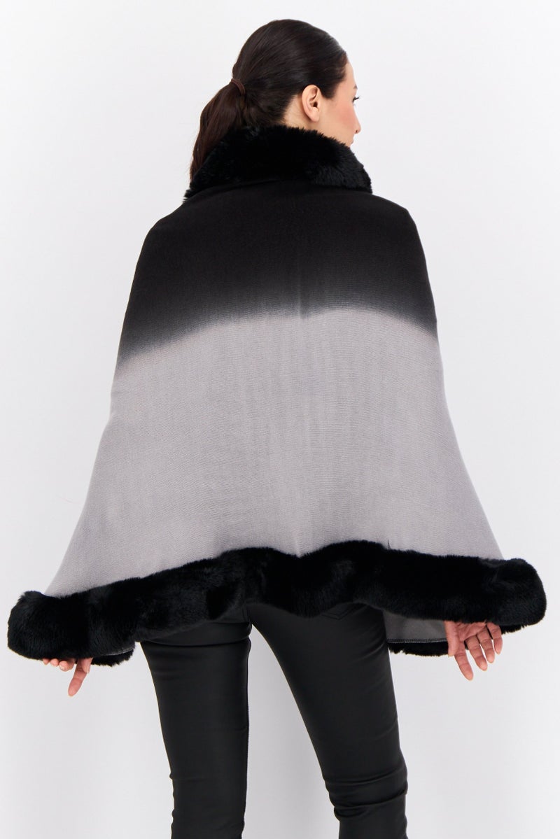 ADRIENNE VITTADINI Women Ombre Faux Fur Poncho, Black  - Image 3