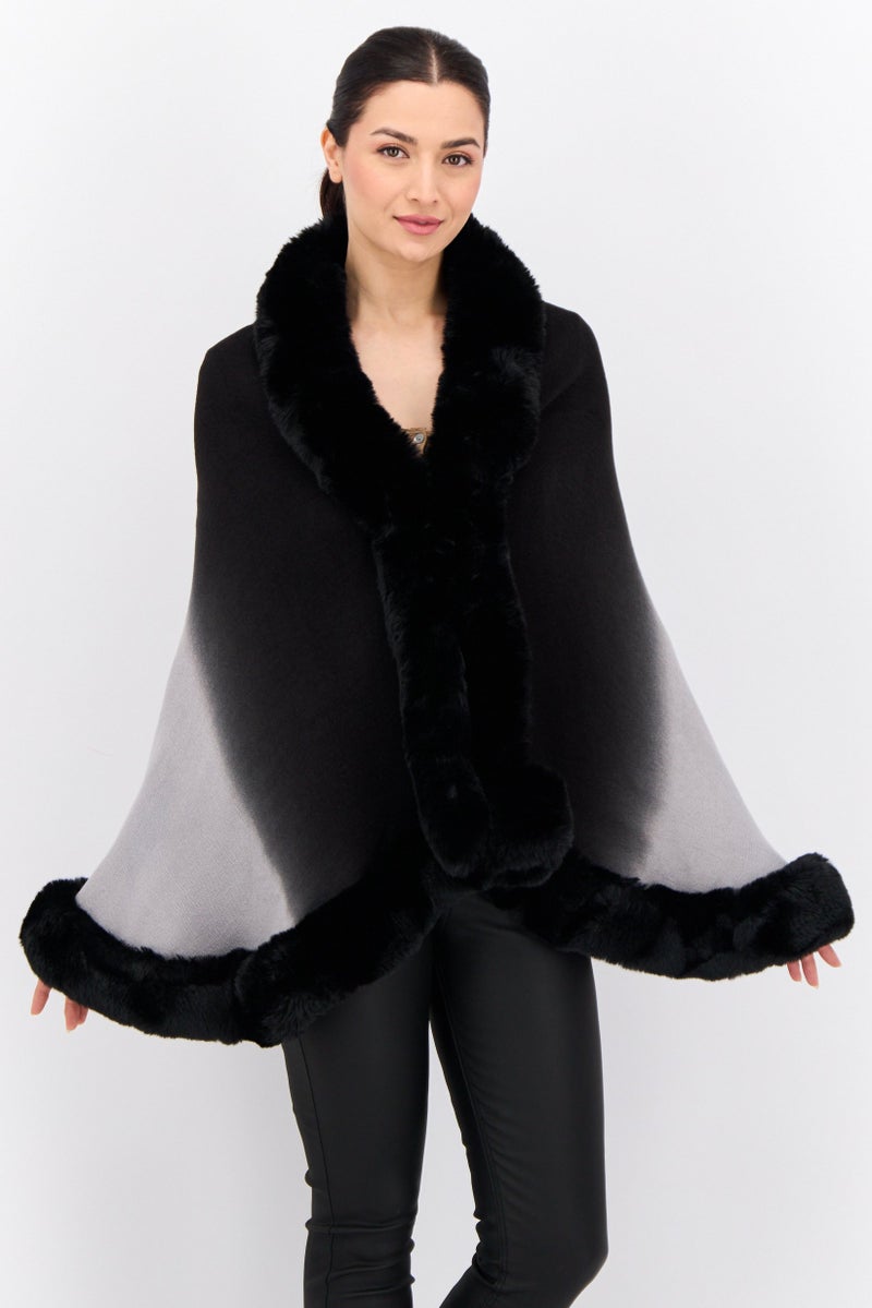 ADRIENNE VITTADINI Women Ombre Faux Fur Poncho, Black  - Image 1