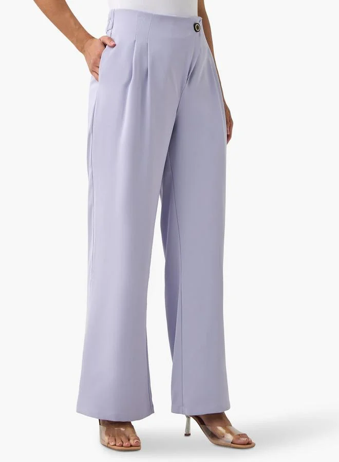 2Xtremz 2Xtremz Tailored Fit Wide Leg Pants with Button Detail