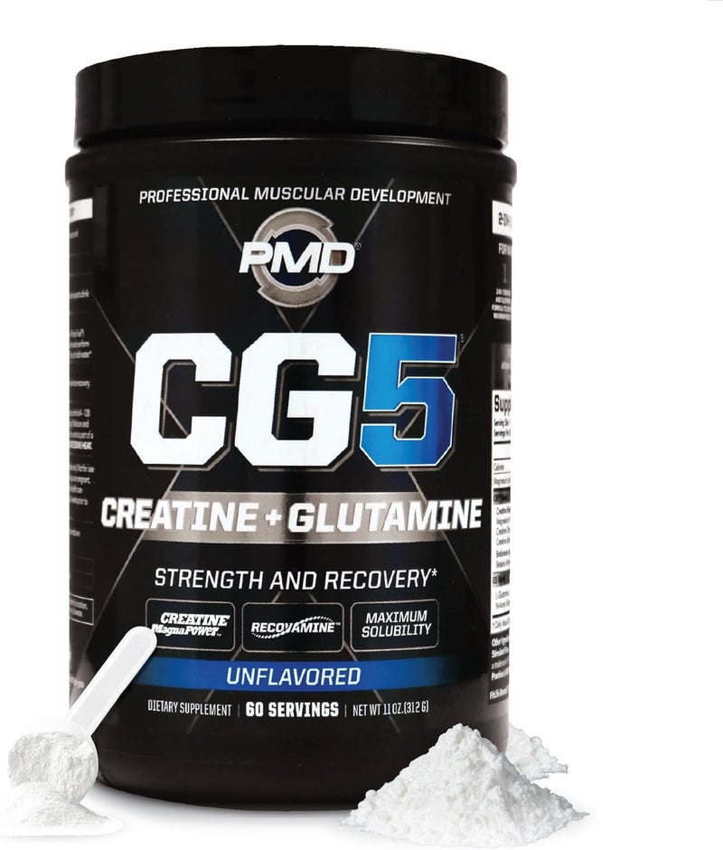 PMD PMD Sports CG5 Premium Creatine  L Glutamine Powder Power Recovery Build Lean Muscle Increase Workout Performance Maximum Strength Pre Workout  Post Workout Unflavored 60 Servings - Image 1