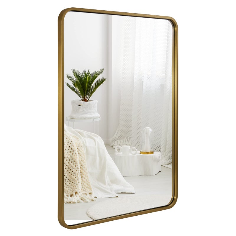ANDY STAR Brass Mirror Bathroom 22x30 Rounded Rectangle Mirror Brushed Gold Bathroom Vanity Mirror NonRusting SUS304 Metal Tube Frame 1 Deep WallMounted Mirrors VerticalHorizontal
