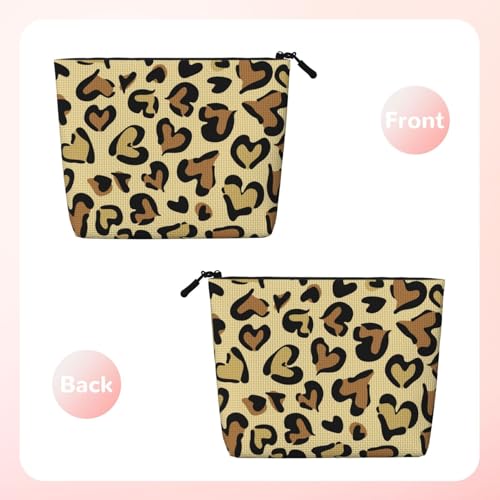 MINIOZE Leopard Heart Brown Makeup Bag Travel Cosmetic Bag Organizer Toiletry Bag Make Up Bags For Women Girls Large Light - Image 3