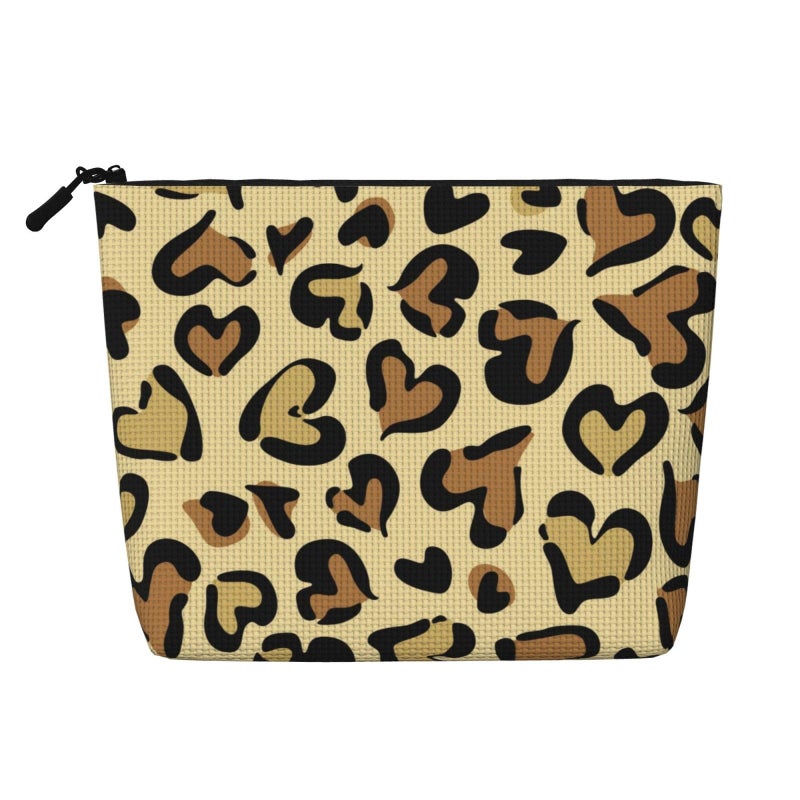 MINIOZE Leopard Heart Brown Makeup Bag Travel Cosmetic Bag Organizer Toiletry Bag Make Up Bags For Women Girls Large Light - Image 2