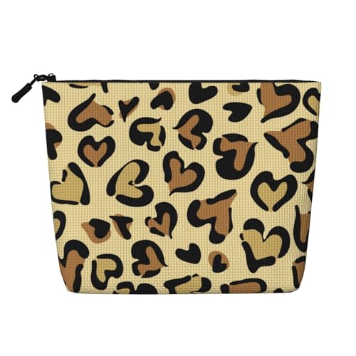 MINIOZE Leopard Heart Brown Makeup Bag Travel Cosmetic Bag Organizer Toiletry Bag Make Up Bags For Women Girls Large Light - Image 1