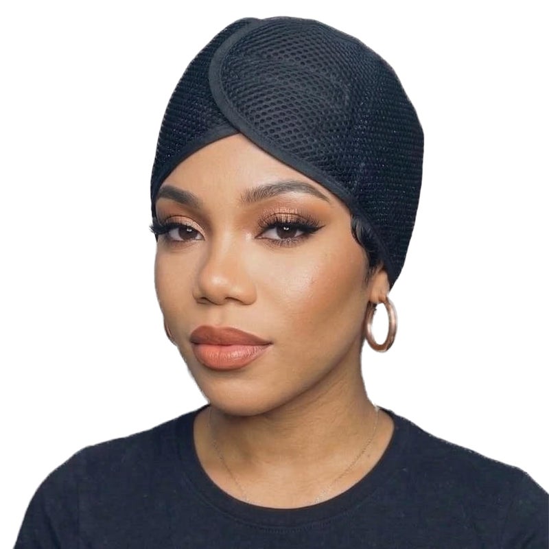 DONNA Deluxe Foam Mesh Wrap â€“ Olive Oil + Vitamin E Treated Hair Wrap for Women, Adjustable Head Wrap, Breathable Mesh & Soft Foam Padding for Sleep or Styling, Black - Image 1