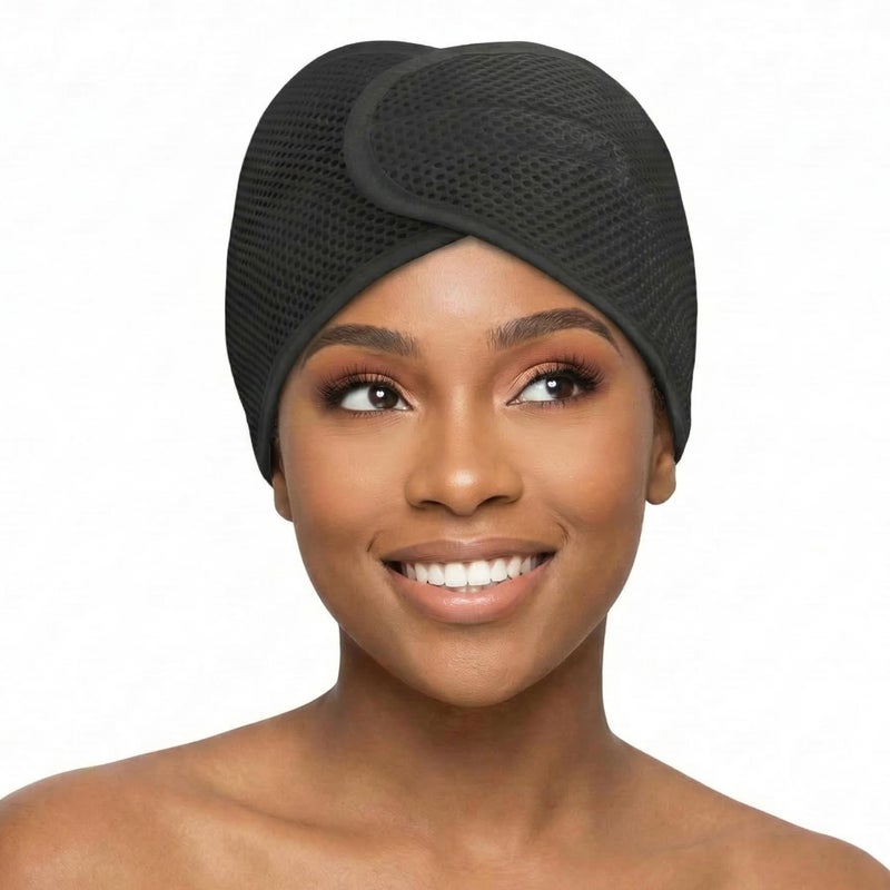 DONNA Deluxe Foam Mesh Wrap â€“ Olive Oil + Vitamin E Treated Hair Wrap for Women, Adjustable Head Wrap, Breathable Mesh & Soft Foam Padding for Sleep or Styling, Black - Image 2