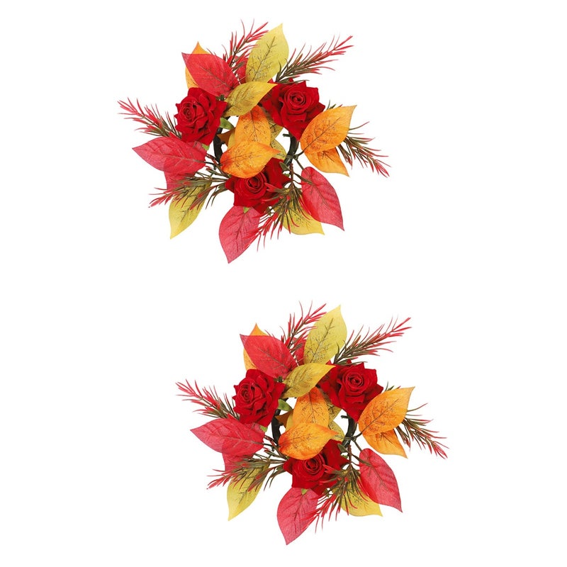 2pcs Front Door Hanging Wreath Rose Wreath Hanging Decor Decorative Wreath Pendant - Image 1