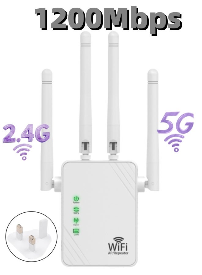 WiFi Signal Repeater, 1200Mbps, 5G/2.4G Dual Band WiFi Extender,  Broadband/Wi-Fi Extender, One-touch Setting, Plug And Play - Image 1