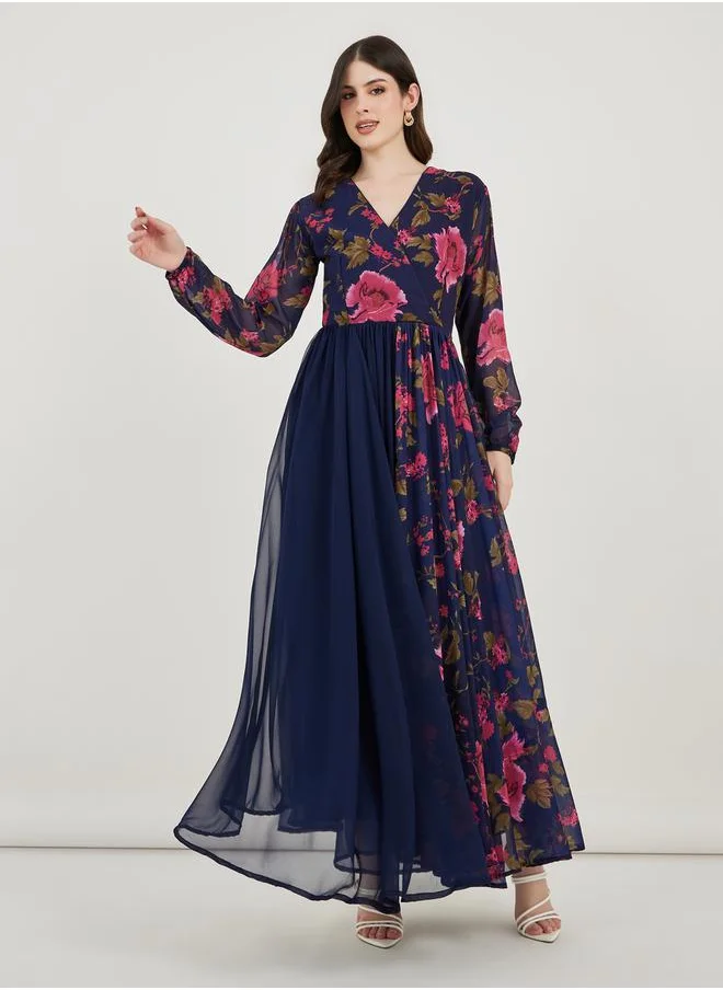 Maxim Creation Floral Print Pleated Hem Drape Maxi Dress by Styli