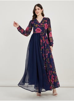 Maxim Creation Floral Print Pleated Hem Drape Maxi Dress by Styli  - Image 1