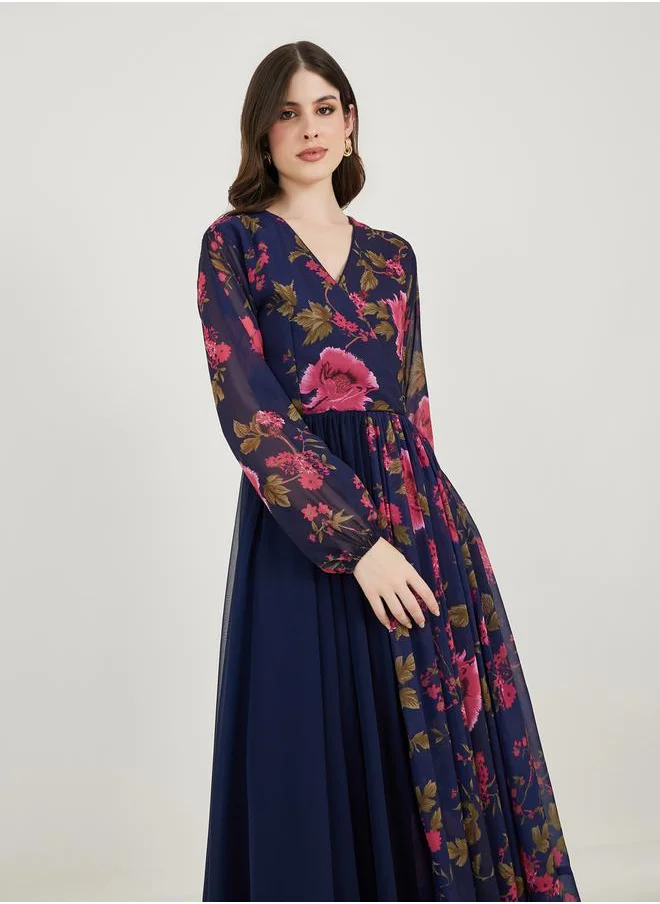Maxim Creation Floral Print Pleated Hem Drape Maxi Dress by Styli