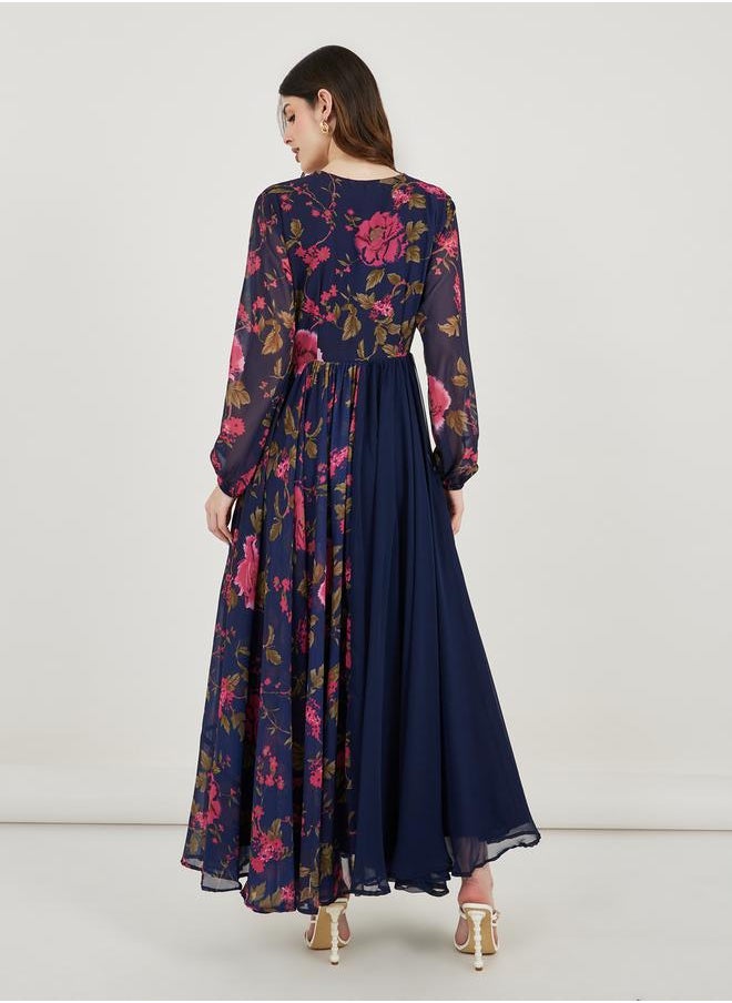 Maxim Creation Floral Print Pleated Hem Drape Maxi Dress by Styli  - Image 5