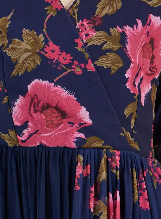 Maxim Creation Floral Print Pleated Hem Drape Maxi Dress by Styli