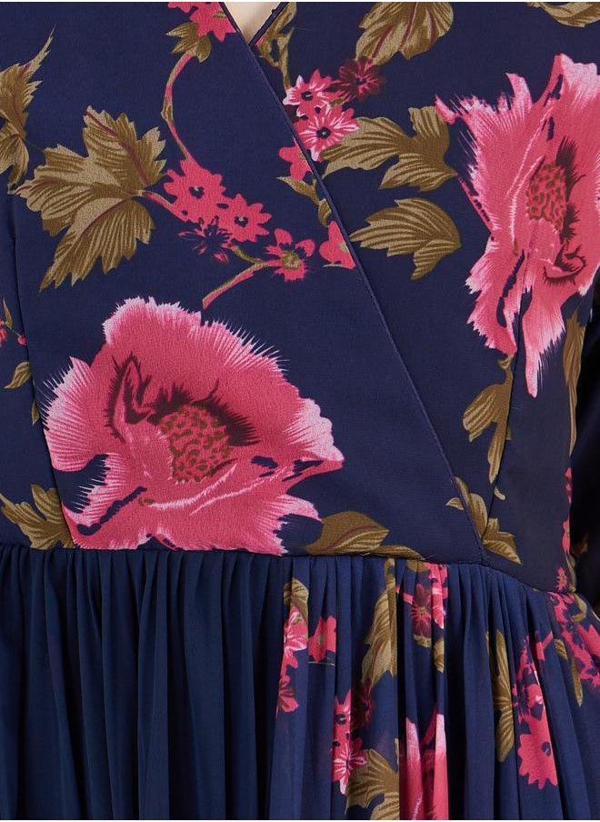 Maxim Creation Floral Print Pleated Hem Drape Maxi Dress by Styli  - Image 3