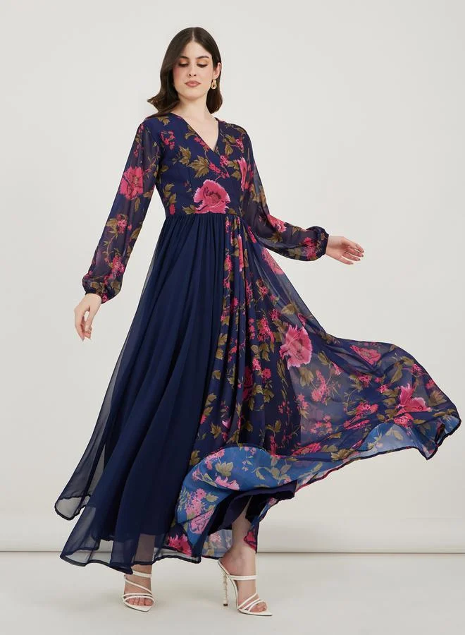 Maxim Creation Floral Print Pleated Hem Drape Maxi Dress by Styli