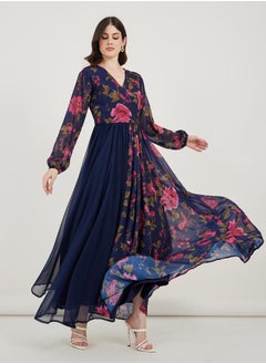 Maxim Creation Floral Print Pleated Hem Drape Maxi Dress by Styli  - Image 4